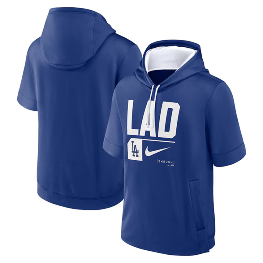 Men's Royal Los Angeles Dodgers Tri Code Lockup Short Sleeve Pullover Hoodie
